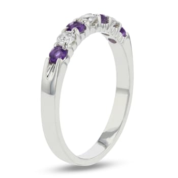 Amethyst and Diamond 14k White Gold Band Ring 0.60ctw