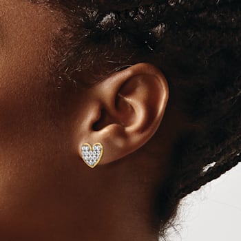 14K Two-tone Gold Diamond-Cut Heart Stud Earrings