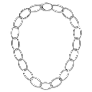 Rhodium Over Sterling Silver 18mm Oval Link 18 inch Necklace