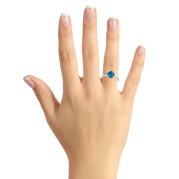 8mm Round London Blue Topaz With Diamond Accents Rhodium Over Sterling
Silver Hidden Halo Ring