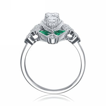 Green Cubic Zirconia, Rhodium Plated over Sterling Silver Ring