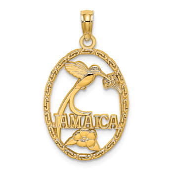 14k Yellow Gold Textured Jamaica with Bird and Flowers pendant