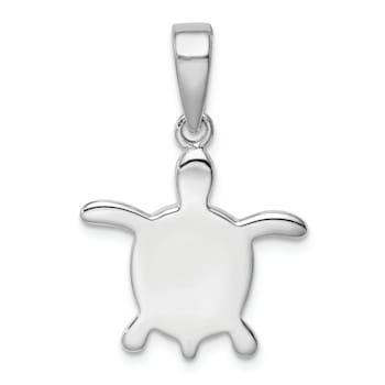 Rhodium Over Sterling Silver Lab Created Blue Opal Turtle Pendant