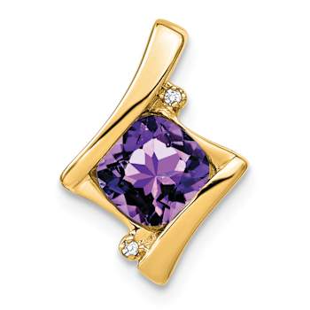 10k Yellow Gold 1.25 cttw Amethyst and Accent Diamond Pendant