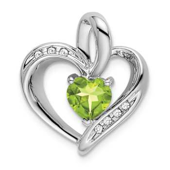 Rhodium Over 10k White Gold 0.99 ctw Peridot and Accent Diamond Heart Pendant
