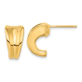 14k Yellow Gold Polished 9/16" J-Hoop Post Earrings