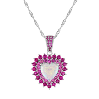 Sterling Silver Lab Created Opal, Ruby and Pink Sapphire Heart Pendant
With Chain 1.9ctw