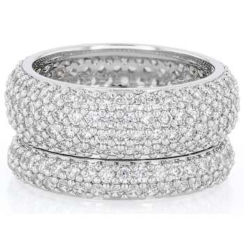 CZ Stackable Band Ring Set in Rhodium Over Brass
