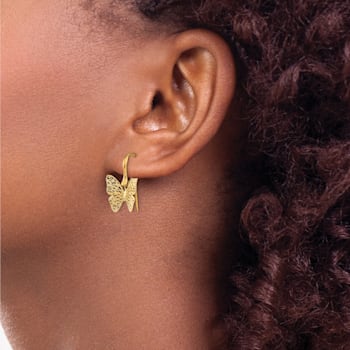 14K Yellow Gold Polished Filigree Butterfly Earrings