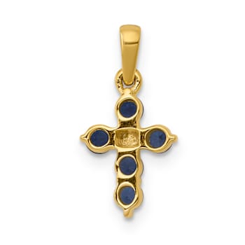 10k Yellow Gold and Rhodium Over 10k Yellow Gold 0.43 cttw Sapphire and
Diamond Cross Pendant