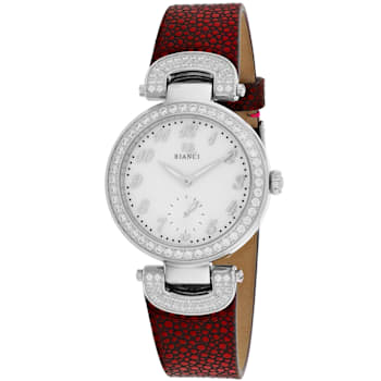 Roberto Bianci Women's Alessandra White Dial, Red Leather Strap Watch