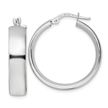 Rhodium Over Sterling Silver 1 1/16" Polished Hoop Earrings