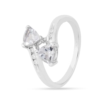 Trillion Aquamarine and White Topaz 2-Stone Rhodium Over Sterling Silver
Bypass Ring 1.22ctw
