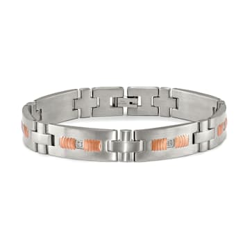 White Cubic Zirconia Stainless Steel Brushed Rose IP Plated Men's Bracelet