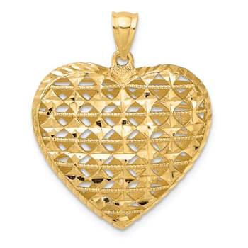 14k Yellow Gold 3D Cut-out Diamond-Cut Puffed Heart Pendant
