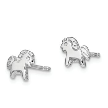 Rhodium Over Sterling Silver Pony Children's Post Earrings