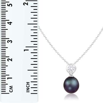 7-8mm Black Cultured Freshwater Pearl Sterling Silver Pendant W/Chain