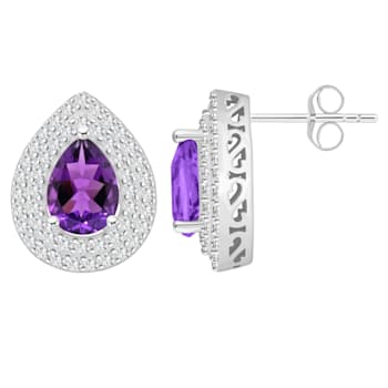 8x5mm Pear Shape Amethyst And White Topaz Rhodium Over Sterling Silver
Double Halo Stud Earrings