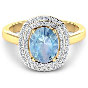 1.56ctw Blue Aquamarine and Diamond 14K Yellow Gold Halo Ring