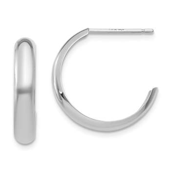 Polished J-Hoop Earrings In 10K White Gold