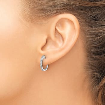 Rhodium Over 14K White Gold Lab Grown Diamond 1.3mm Hinged Hoop Earrings