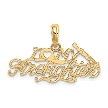 14k Yellow Gold Textured I LOVE MY FIREFIGHTER Charm