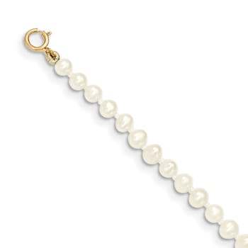 14k Yellow Gold 3-4mm White Near Round Freshwater Cultured Pearl Bracelet