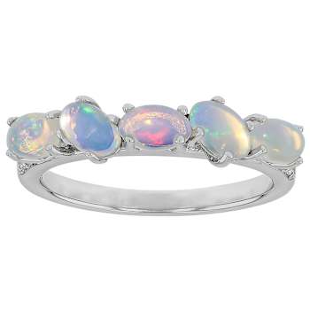 Opal And Zircon Stackable Ring Set In Sterling Silver 1.09ctw