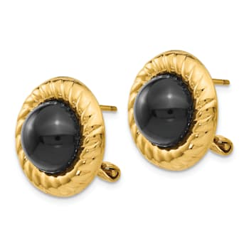 14k Yellow Gold 17mm Onyx Fancy Stud Earrings