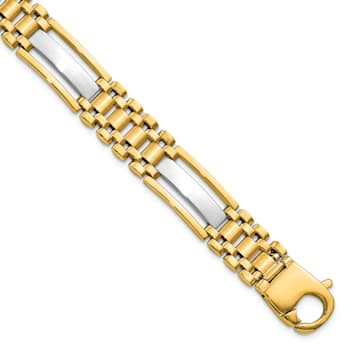 14K Yellow and White Gold Men's Polished and Satin 8.75-inch Men's Link Bracelet