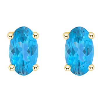 5x3mm Oval Blue Topaz 14k Yellow Gold Stud Earrings