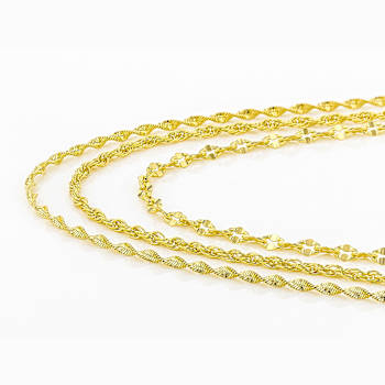 Herringbone, Mirror And Rope Chain Necklace Set In 18K Gold Over Bronze