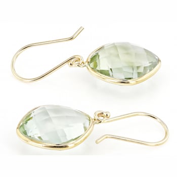 Green Prasiolite 14K Yellow Gold Dangle Earrings 13.00ctw
