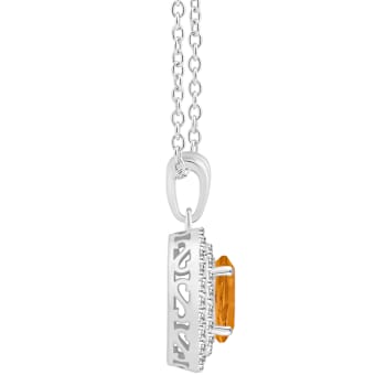 8x6mm Oval Citrine And White Topaz Accent Rhodium Over Sterling Silver
Double Halo Pendant w/Chain