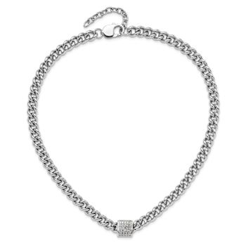 Rhodium Over Sterling Silver Cubic Zirconia Curb Link 17.5 Inch with 2
Inch Extension Necklace