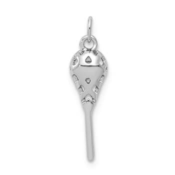 Rhodium Over 14k White Gold Textured Diamond Lacrosse Stick Pendant