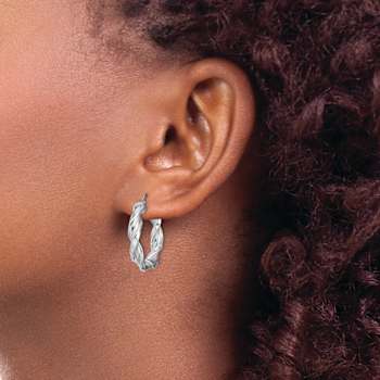 Rhodium Over Sterling Silver 4mm Twisted Hoop Earrings