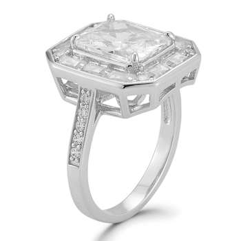 Rachel Zoe Radiant Cut CZ Cocktail Ring in Rhodium Over Sterling Silver