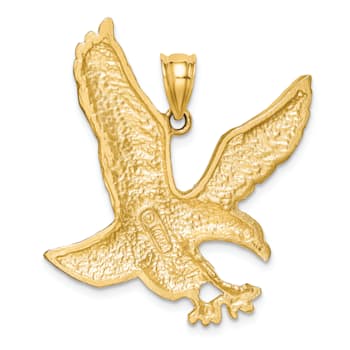 14k Yellow Gold Satin and Diamond-Cut Eagle Pendant