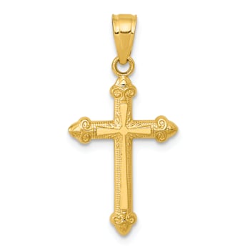 14k Yellow Gold Textured Passion Cross Pendant