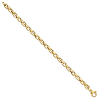 14k Yellow Gold 5.77mm Polished and Textured Fancy Link Bracelet