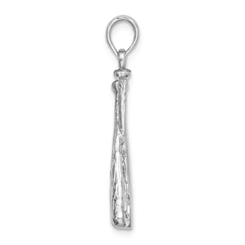 Rhodium Over 14k White Gold Textured Bats and Baseball Pendant