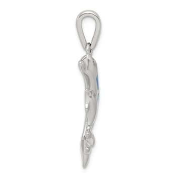Rhodium Over Sterling Silver Blue Inlay Lab Created Opal Dolphin Pendant