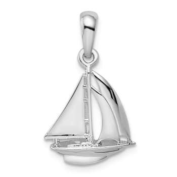 Rhodium Over Sterling Silver Polished 3D Sailboat Pendant