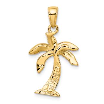 14k Yellow Gold Textured Palm Tree Pendant
