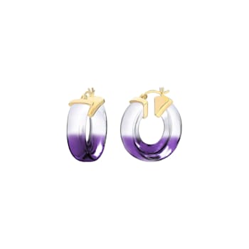 14K Yellow Gold Over Sterling Silver Painted Mini V Purple Acrylic Hoops
