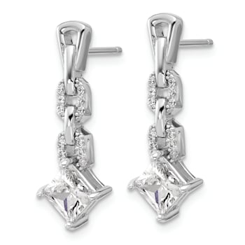 Rhodium Over Sterling Silver Polished Fancy Cubic Zirconia Link Post
Dangle Earrings