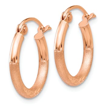 14k Rose Gold Satin and Diamond-Cut 9/16" Hoop Earrings