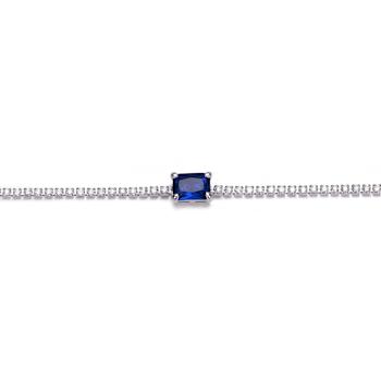 Sapphire Color CZ Station Bracelet In Sterling Silver