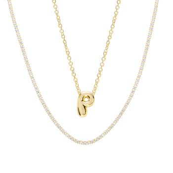 CZ Initial P Tennis Necklace And Pendant Set In 14K Gold Over Brass 4.05ctw